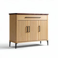 Buffet de madeira com portas ripadas e gaveta em tons claros 80 x 40 x 90cm