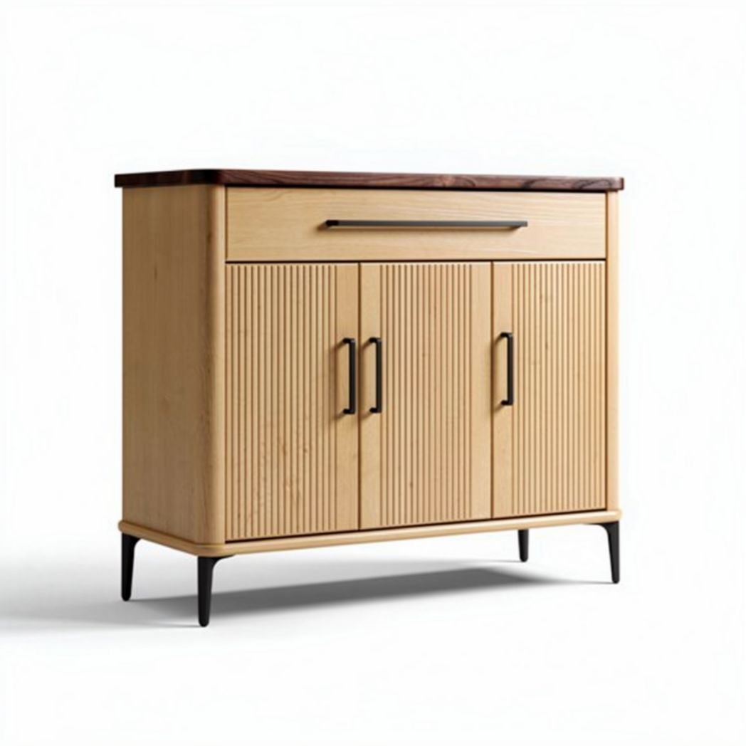 Buffet de madeira com portas ripadas e gaveta em tons claros 80 x 40 x 90cm