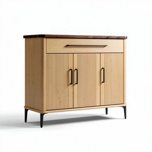 Buffet de madeira com portas ripadas e gaveta em tons claros 80 x 40 x 90cm