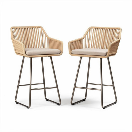 Cadeiras de bar em rattan com estrutura metálica e assento em tecido 55 x 50 x 100cm