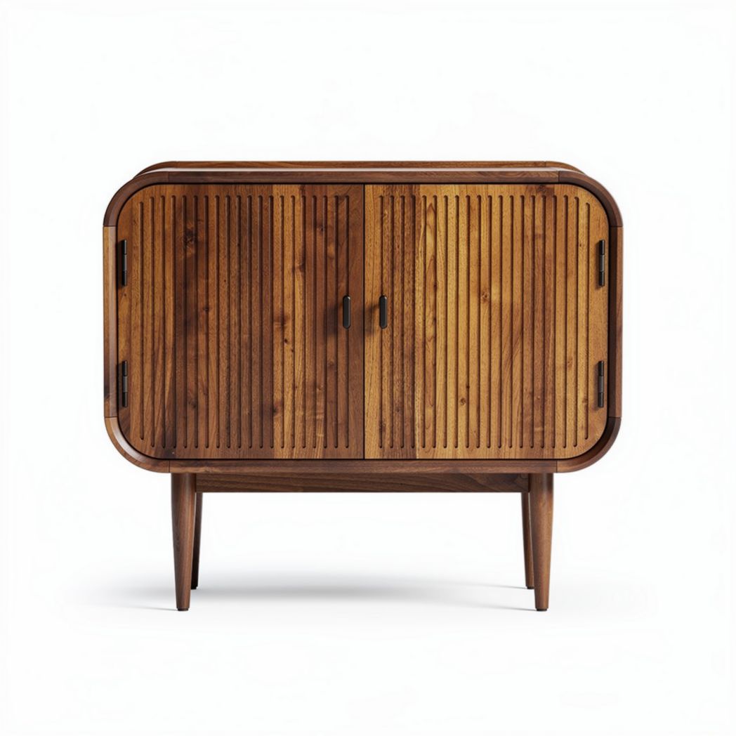 Aparador de madeira com design listrado 80 x 40 x 70cm castanho