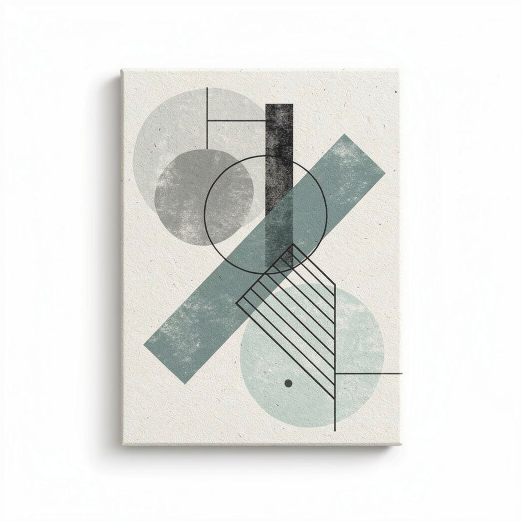 Pintura em tela abstrata com formas geométricas 25 x 20 x 2cm