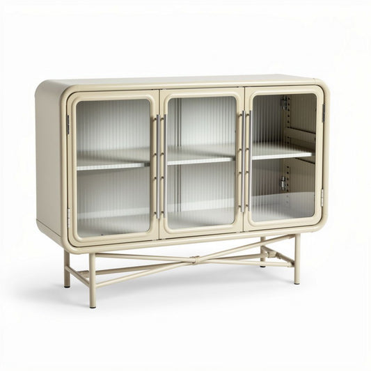 Aparador de madeira com portas de vidro transparente 80 x 35 x 70cm bege