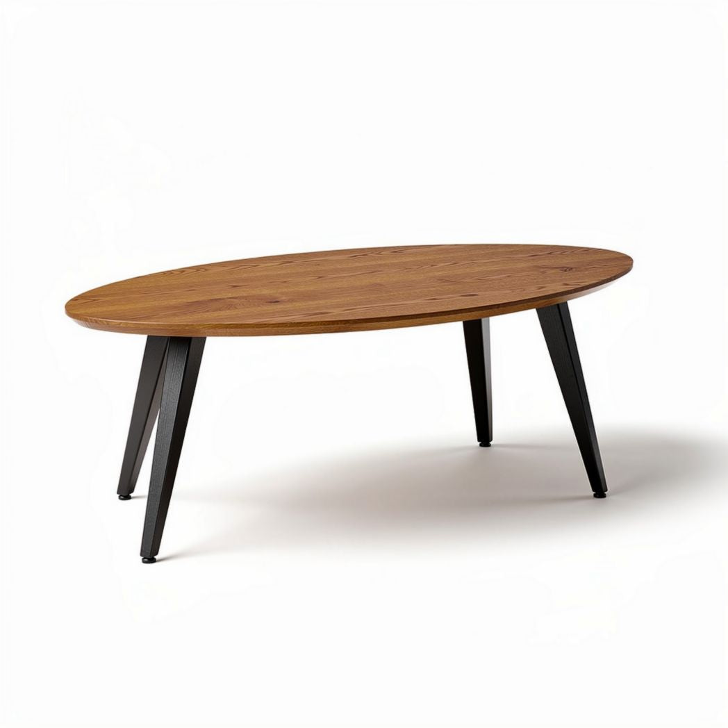 Mesa oval de madeira com pernas metálicas 100 x 60 x 45cm cor natural